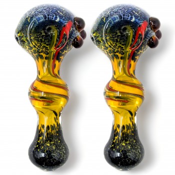 4" Fumed Glass Spiral Elegance Frit Finesse Artful Hand Pipe - 2ct [AMA06]